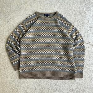 Vintage 90s Cream Colored Geometric Patterned Sweater. Sz L